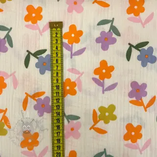 Tetra Tkanina/Muslin Retro flowie ecru