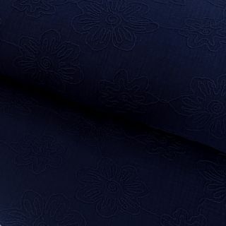 Dvostruka gaza/muslin EMBROIDERY Flowers navy