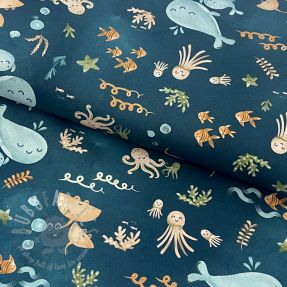 Pamučna tkanina Whales petrol digital print