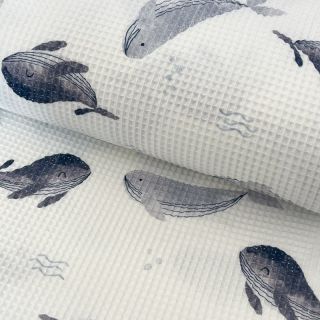 Pamučni waffle Whales digital print