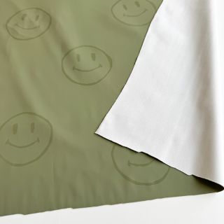 Tkanina za kabanice Happy faces army green