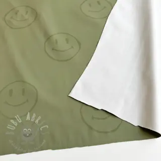 Tkanina za kabanice Happy faces army green