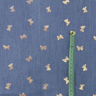 Pamučna tkanina JEANS FOIL Butterfly light blue