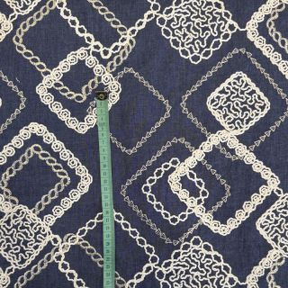 Bavlnená látka JEANS EMBROIDERY Square dark blue