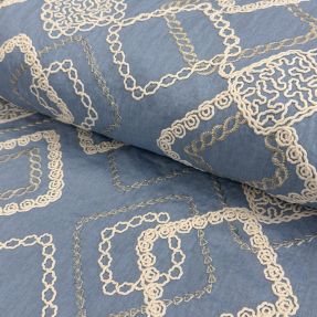 Bavlnená látka JEANS EMBROIDERY Square light blue