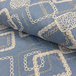 Pamučna tkanina JEANS EMBROIDERY Square light blue