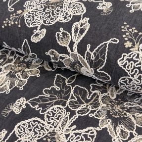 Bavlnená látka JEANS EMBROIDERY Bouquet black