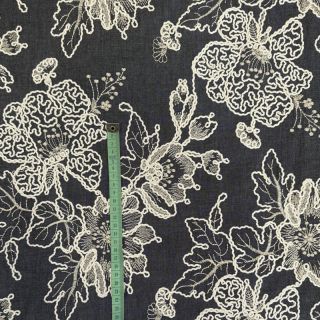 Bavlnená látka JEANS EMBROIDERY Bouquet black