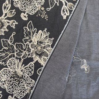 Bavlnená látka JEANS EMBROIDERY Bouquet black