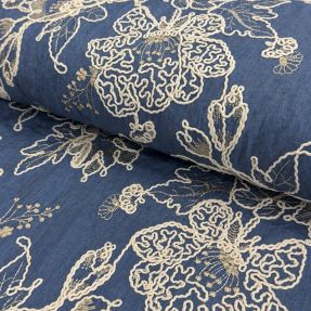 Pamučna tkanina JEANS EMBROIDERY Bouquet blue