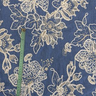 Bavlnená látka JEANS EMBROIDERY Bouquet blue