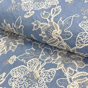 Pamučna tkanina JEANS EMBROIDERY Bouquet light blue