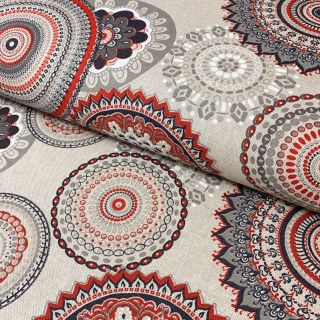 Dekorativna tkanina Linenlook Geometric mandala red