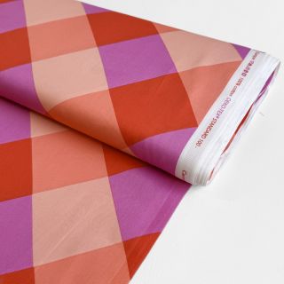 Bavlnená látka SATIN NERIDA HANSEN Large Gingham red digital print