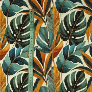 Úplet VISCOSE Rustling leaves orange digital print