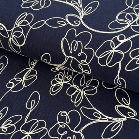 Tetra Tkanina/Muslin EMBROIDERY Climbing flowers navy