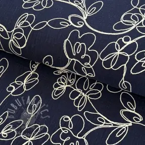 Tetra Tkanina/Muslin EMBROIDERY Climbing flowers navy