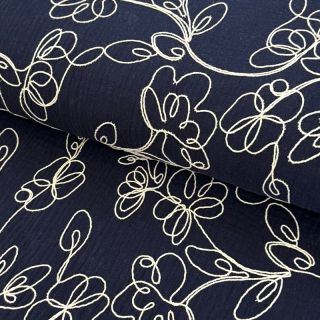 Tetra Tkanina/Muslin EMBROIDERY Climbing flowers navy
