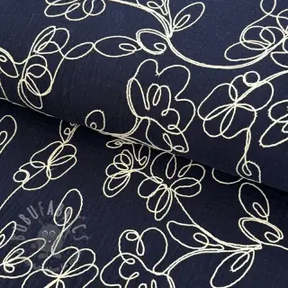 Tetra Tkanina/Muslin EMBROIDERY Climbing flowers navy