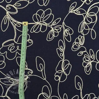 Tetra Tkanina/Muslin EMBROIDERY Climbing flowers navy
