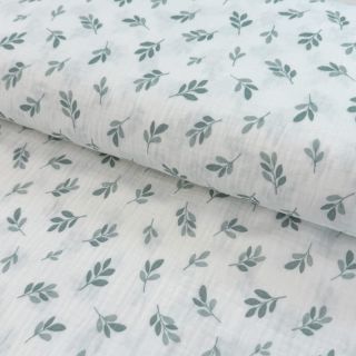 Dvostruka gaza/muslin Leaves in the wind sage digital print