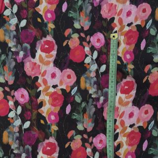 Viskoza SATIN Night flowers black digital print