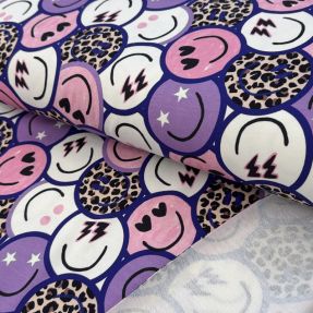Triko Happy faces purple digital print
