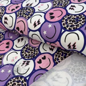 Triko Happy faces purple digital print