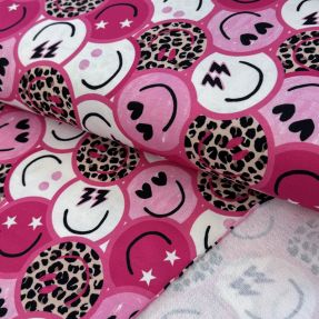 Triko Happy faces pink digital print