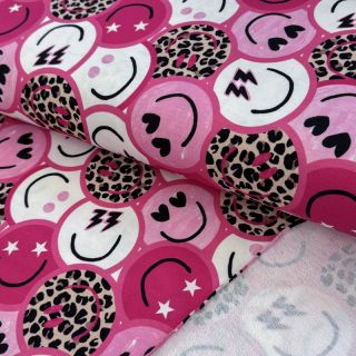 Triko Happy faces pink digital print