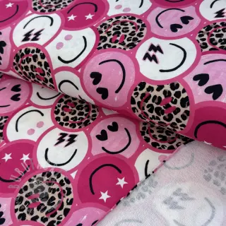 Triko Happy faces pink digital print