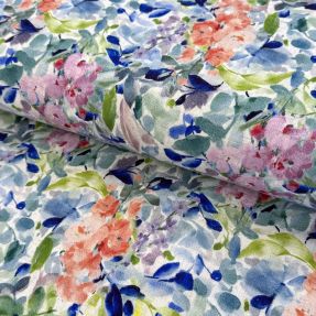 Viscose s lanom CREPE Flowers blue digital print