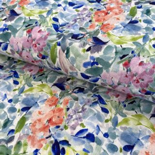 Viscose s lanom CREPE Flowers blue digital print