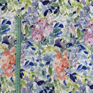 Viscose s lanom CREPE Flowers blue digital print