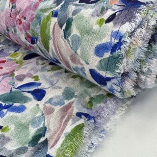 Viscose s lanom CREPE Flowers blue digital print