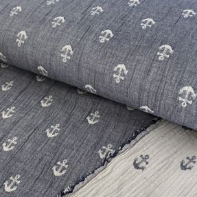 Tetra Tkanina/Muslin JACQUARD Anchor 2-side faded gray navy