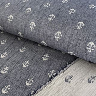 Dvostruka gaza/muslin JACQUARD Anchor 2-side faded gray navy