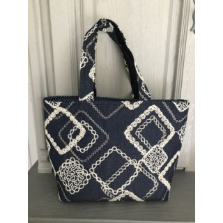 Bavlnená látka JEANS EMBROIDERY Square dark blue