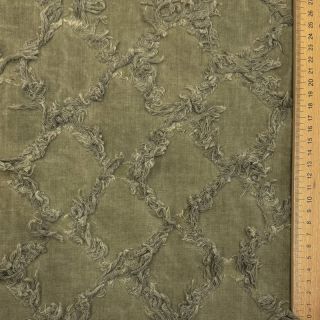 Pamučna tkanina s lanom Vintage Fringe Diamonds army