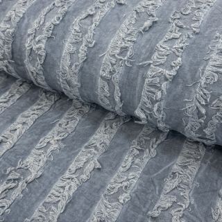Pamučna tkanina s lanom Vintage Fringe Stripe blue