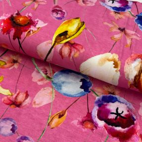 Pletenina VISCOSE LYCRA HEAVY Mixed flowers pink digital print