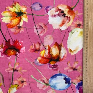 Pletenina VISCOSE LYCRA HEAVY Mixed flowers pink digital print