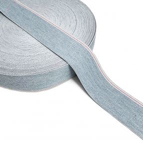 Guma glatka 4 cm JEANS WHITE STRIPE light blue