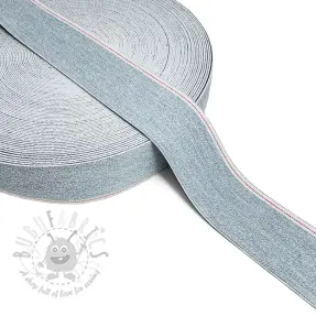Guma glatka 4 cm JEANS WHITE STRIPE light blue