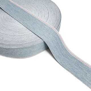 Guma glatka 4 cm JEANS WHITE STRIPE light blue