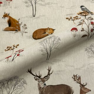 Dekorativna tkanina Linenlook Winter Forest Animals digital print