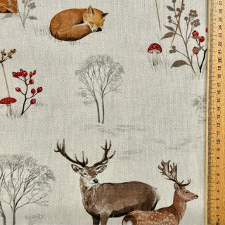 Dekorativna tkanina Linenlook Winter Forest Animals digital print