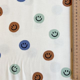Pamučna tkanina FLANNEL Happy faces off white green