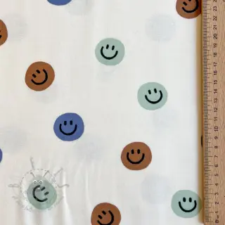 Pamuk FLANNEL Happy faces off white green