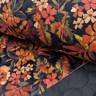 Prošivena tkanina VELVET Flower flame orange